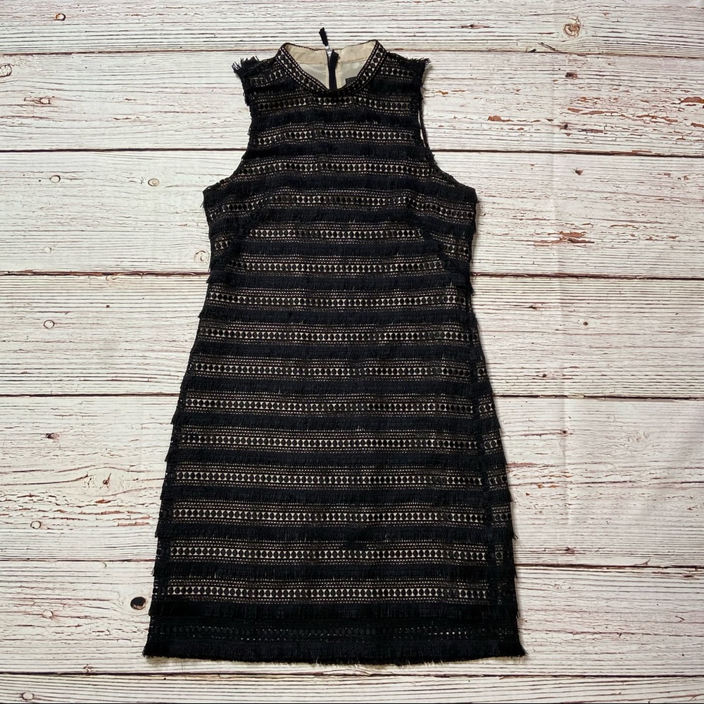 J Crew Black Crochet Fringe Sleeveless Shift Dress Sz 2 - Picture 1 of 15